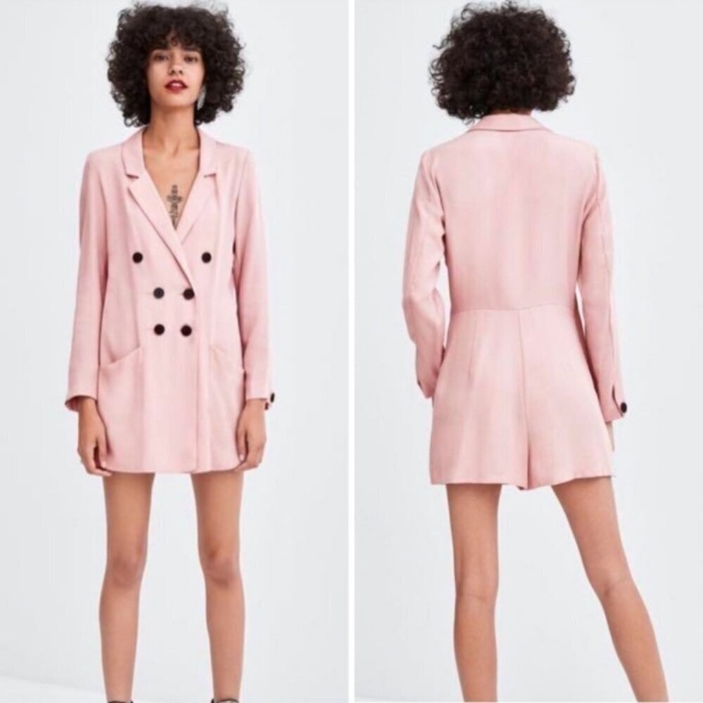 Zara TRF Collection Pink Double Breasted Short Blazer Romper Size Medium NWOT